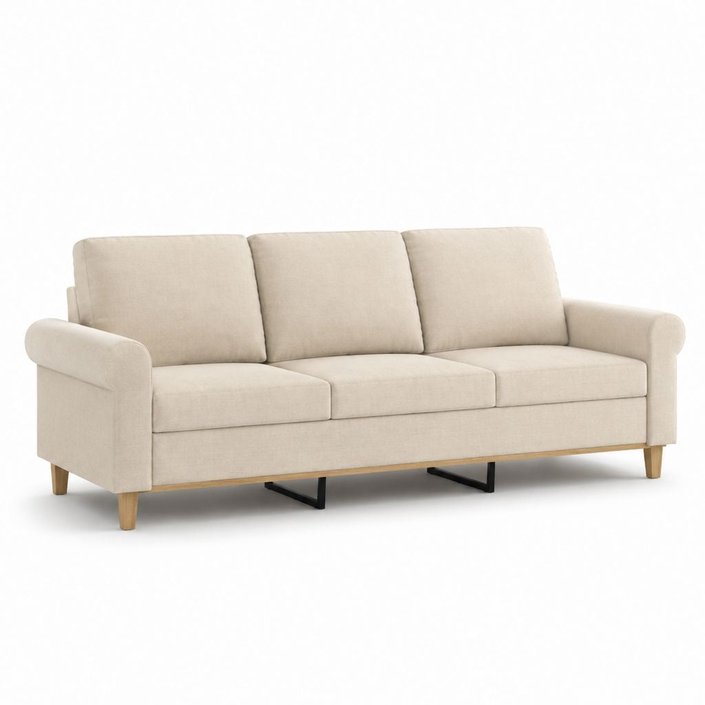 3-Sitzer Sofa Beige mit Polyesterbezug und Massivholzfüßen 210 x 90 x 88 cm