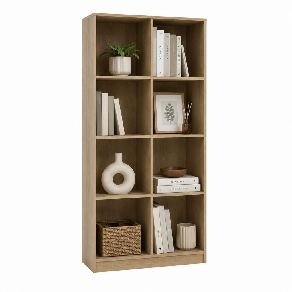 Bücherregal Eicheoptik aus melaminharzbeschichteter Spanplatte mit 8 offenen Fächern 80 x 30 x 180 cm