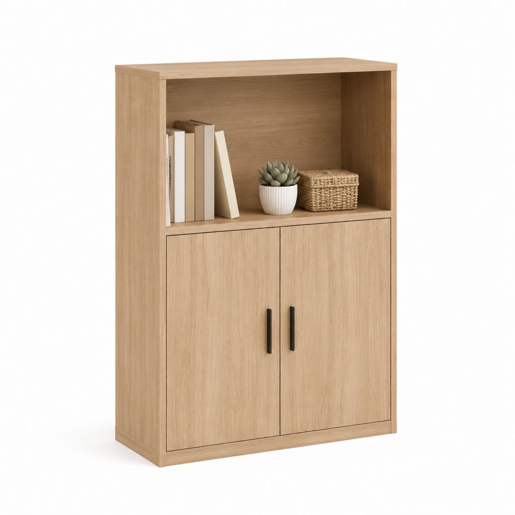 Bücherregal mit Schranktüren Eiche-Optik Spanplatte rechteckig 80 x 40 x 120 cm