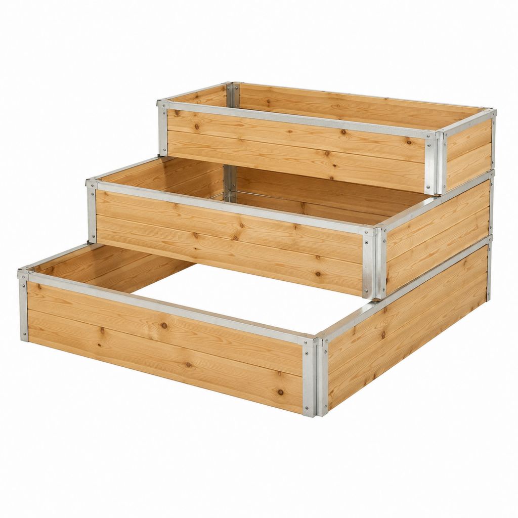 Stufenhochbeet Pflanzkasten naturfarben Tannenholz rechteckig 120 x 120 x 60 cm