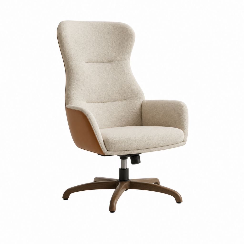 Drehbarer Relaxsessel Beige mit Polyesterbezug und PU-Kunstleder hochlehnig 110-118 x 74 x 78 cm