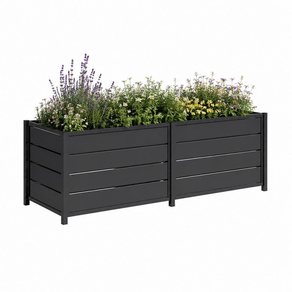 Hochbeet Pflanzkasten Schwarz pulverbeschichteter verzinkter Stahl rechteckig 200 x 100 x 77 cm