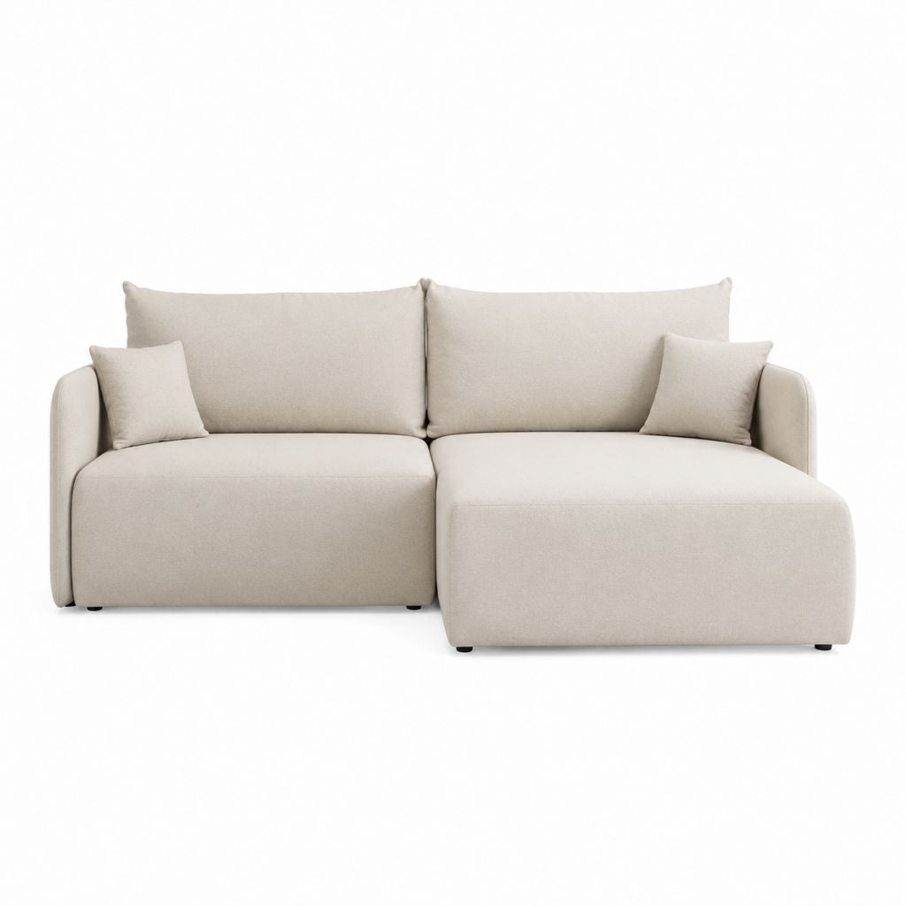 Ecksofa mit Recamiere rechts Beige Polyester 250 x 160 x 80 cm