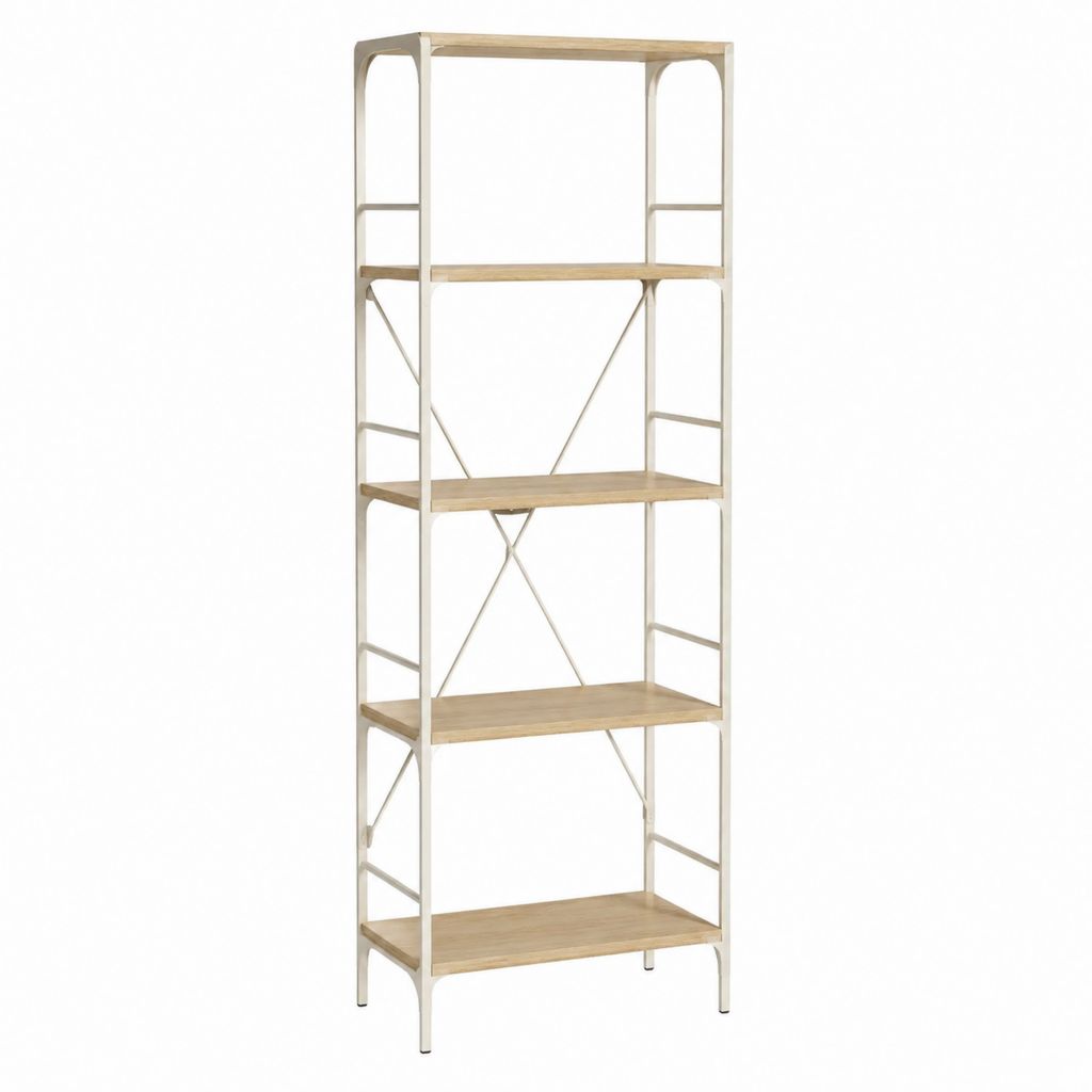 Bücherregal mit 5 Ablagen in Natur und Creme aus Spanplatte und Stahl 60 x 35 x 180 cm