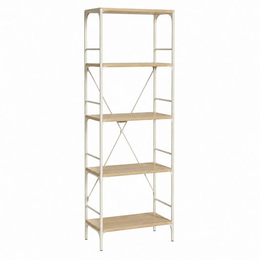 Bücherregal mit 5 Ablagen in Natur und Creme aus Spanplatte und Stahl 60 x 35 x 180 cm