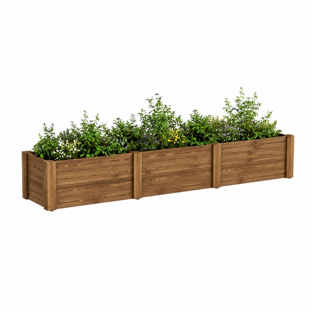 Hochbeet Pflanzkasten Braun aus massivem Kiefernholz rechteckig 240 x 60 x 60 cm