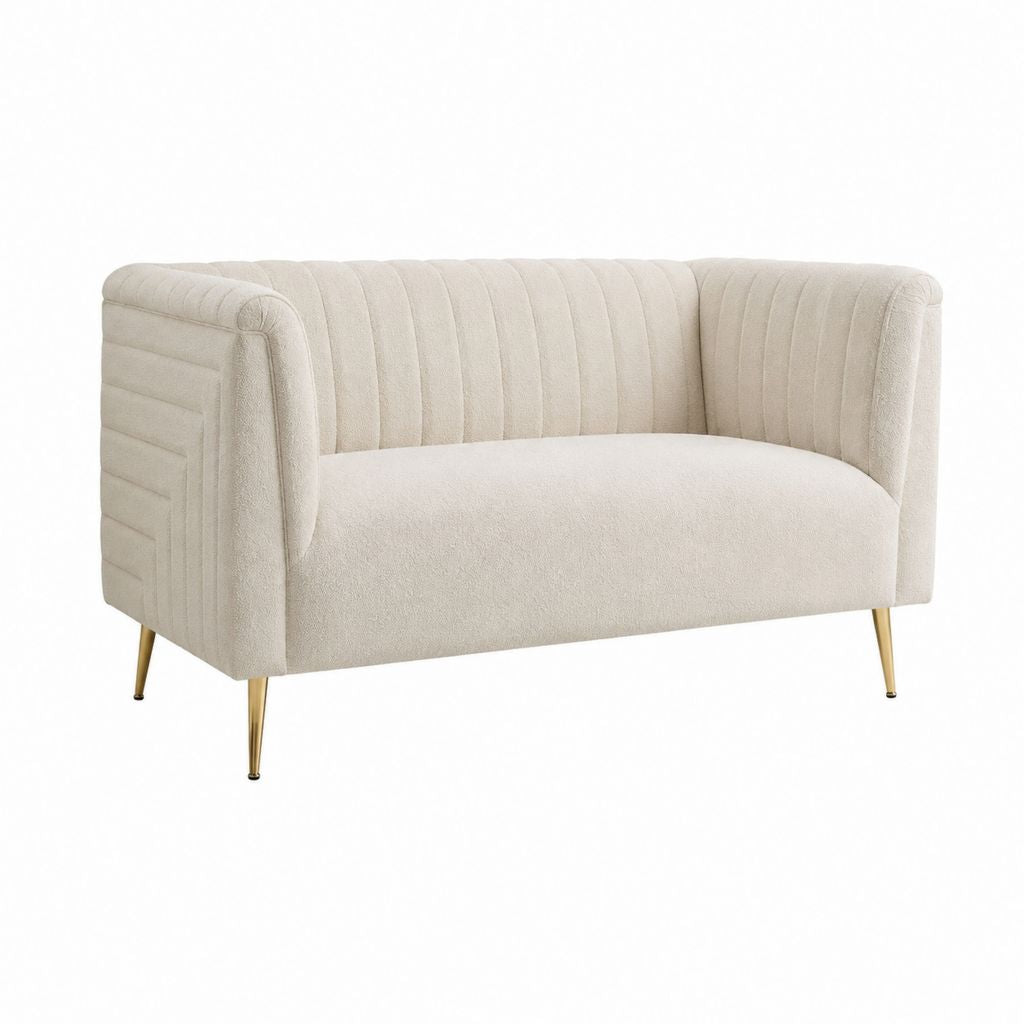 2-Sitzer Sofa Beige mit Polyester-Teddybezug und Stahlbeinen 130 x 78 x 76 cm