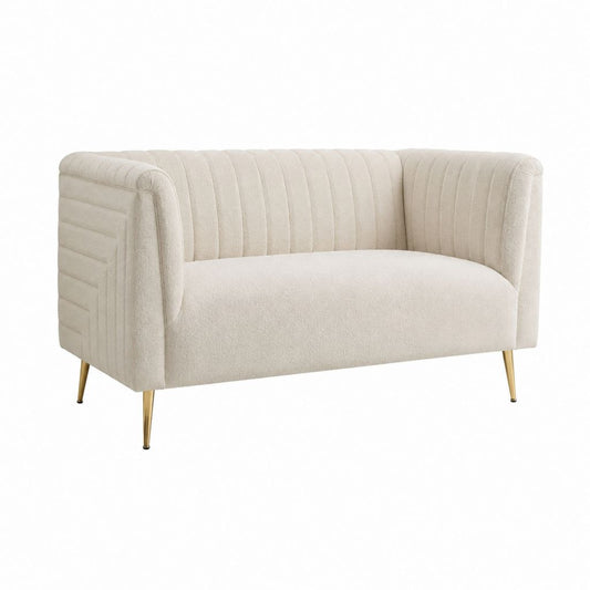 2-Sitzer Sofa Beige mit Polyester-Teddybezug und Stahlbeinen 130 x 78 x 76 cm