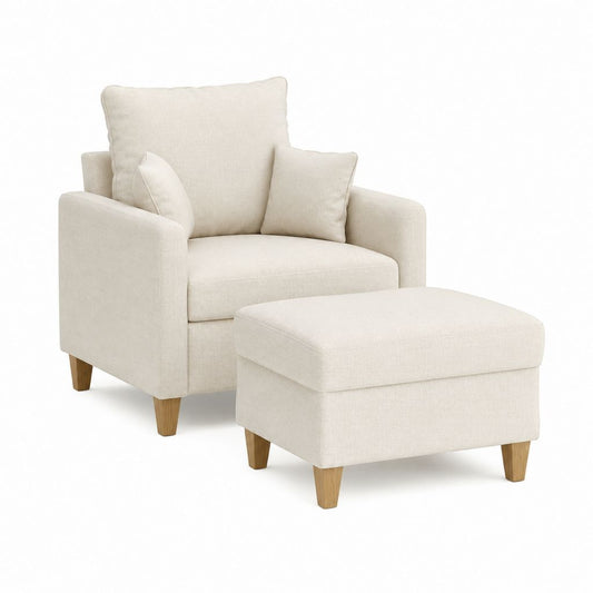 Sessel Set mit Hocker Creme Polyester Rechteckig 90 x 89 x 92 cm