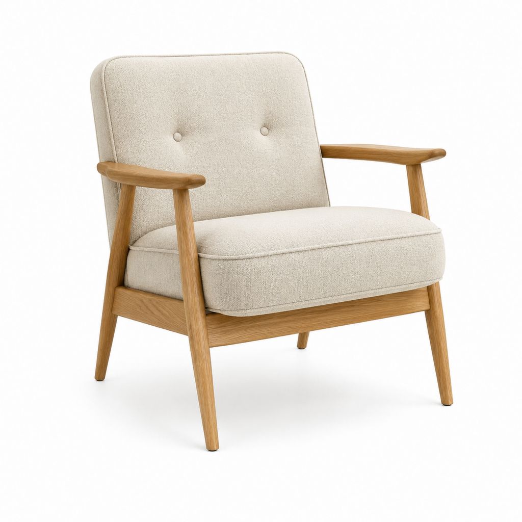 Polstersessel Beige mit Eichenholzgestell und Polyesterbezug 75 x 68 x 82 cm