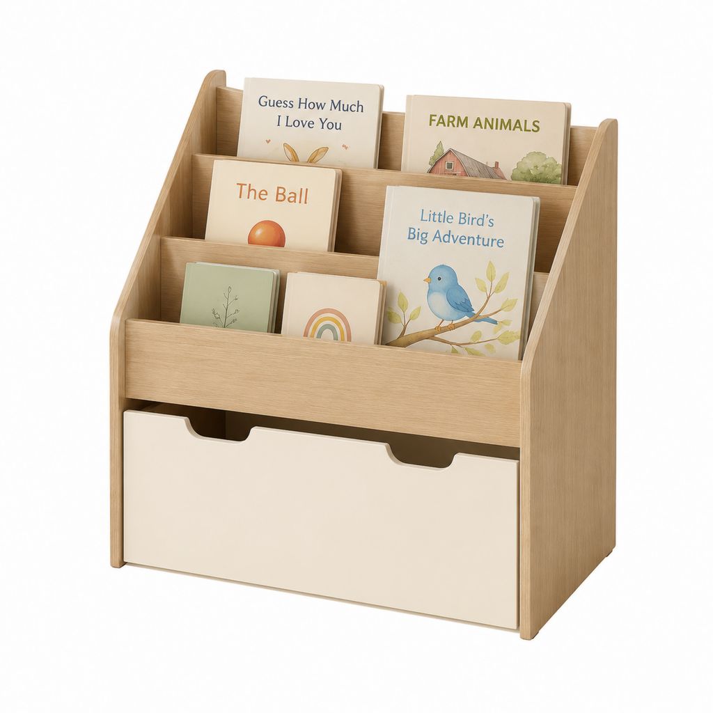 Kinder Bücherregal mit Spielzeugkiste Naturweiß MDF 80 x 30 x 100 cm