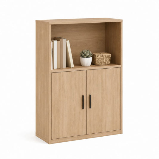 Bücherregal mit Schranktüren Eiche-Optik Spanplatte rechteckig 80 x 40 x 120 cm