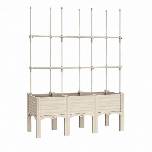 3er Set Hochbeet mit Rankgitter Beige PP 120 x 40 x 150 cm