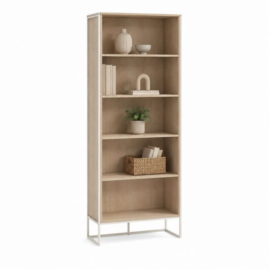 Bücherregal Eichenoptik Weiß aus melaminharzbeschichteter Spanplatte und Stahl rechteckig 180 x 60 x 30 cm