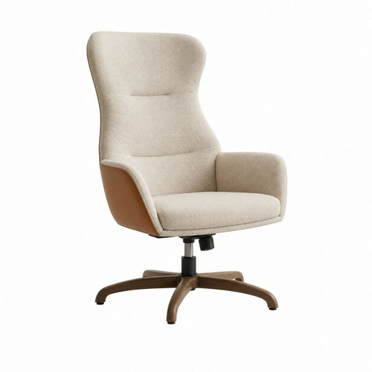 Drehbarer Relaxsessel Beige mit Polyesterbezug und PU-Kunstleder hochlehnig 110-118 x 74 x 78 cm