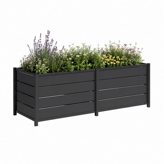 Hochbeet Pflanzkasten Schwarz pulverbeschichteter verzinkter Stahl rechteckig 200 x 100 x 77 cm