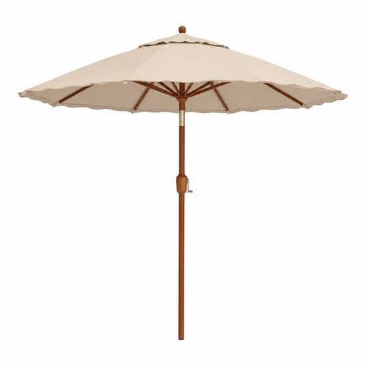 Gartensonnenschirm Beige Polyester Rund mit Hartholzgestell Ø 300 cm Höhe 250 cm