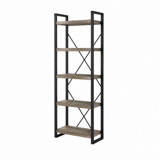 Bücherregal 5 Ebenen in Braun Schwarz aus MDF und pulverbeschichtetem Stahl 60 x 30 x 180 cm